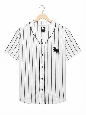 WXYZ Los Angeles Pinstripe Baseball Jersey Shirt White Black Size Large